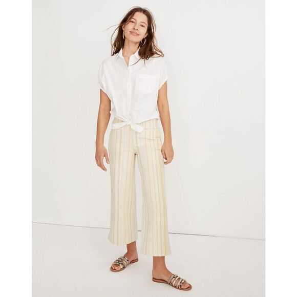 Madewell Warm Honeysuckle Reverse Stripe Emmett Wide Leg Crop Pants Women's 28 - Picture 1 of 6